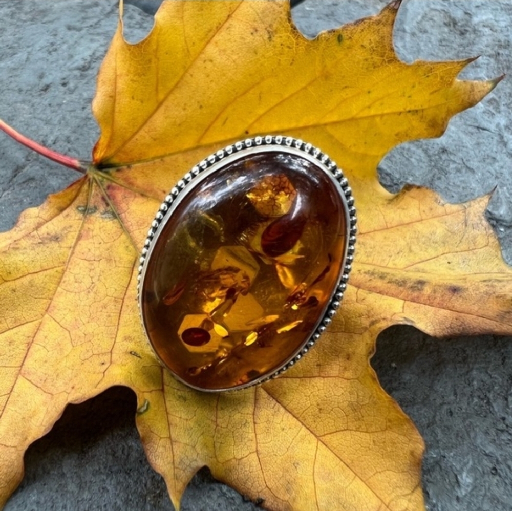 Lisa J Designs Amber Oval Bee Honeycomb Ring Size 8.5 Artisan - Picture 6 of 10